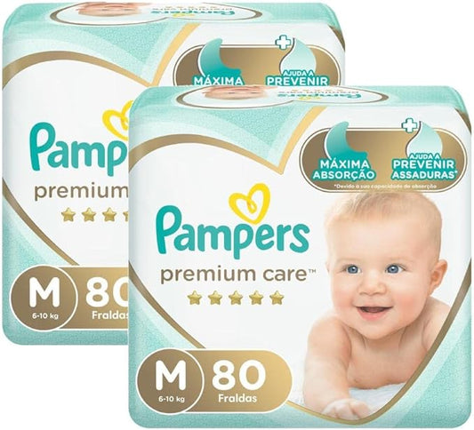 Kit Fralda Pampers Premium Care Jumbo Tamanho M 160 Unidades